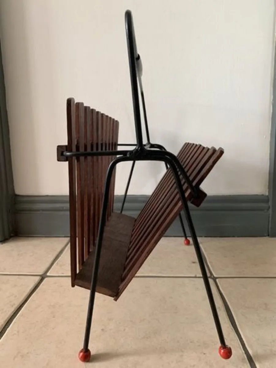 Atomic Teak & Wire Magazine Rack - Mid Century - Image 4