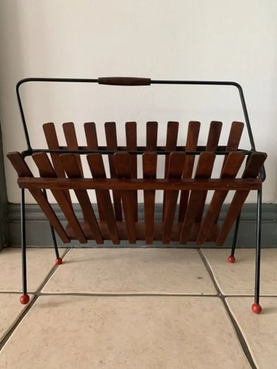 Atomic Teak & Wire Magazine Rack - Mid Century - Image 2