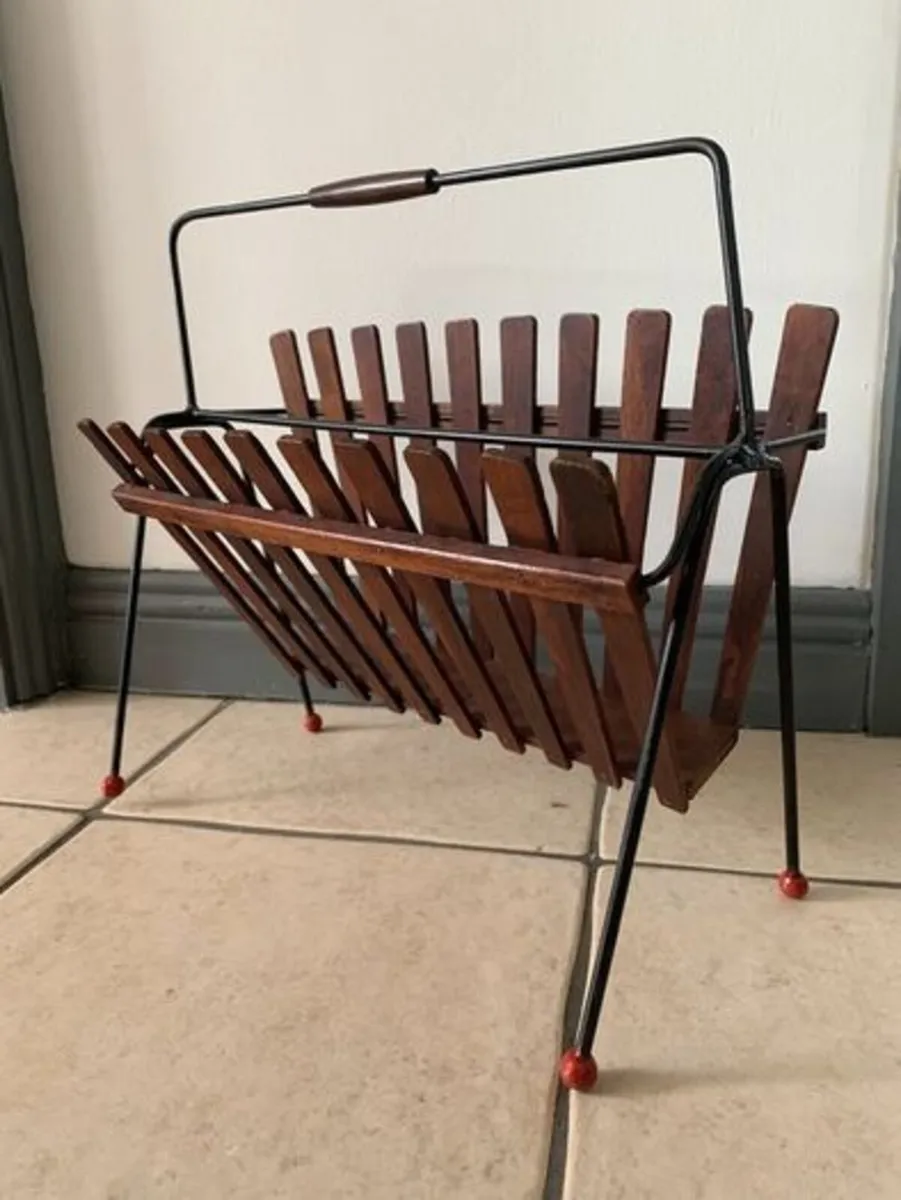 Atomic Teak & Wire Magazine Rack - Mid Century - Image 1
