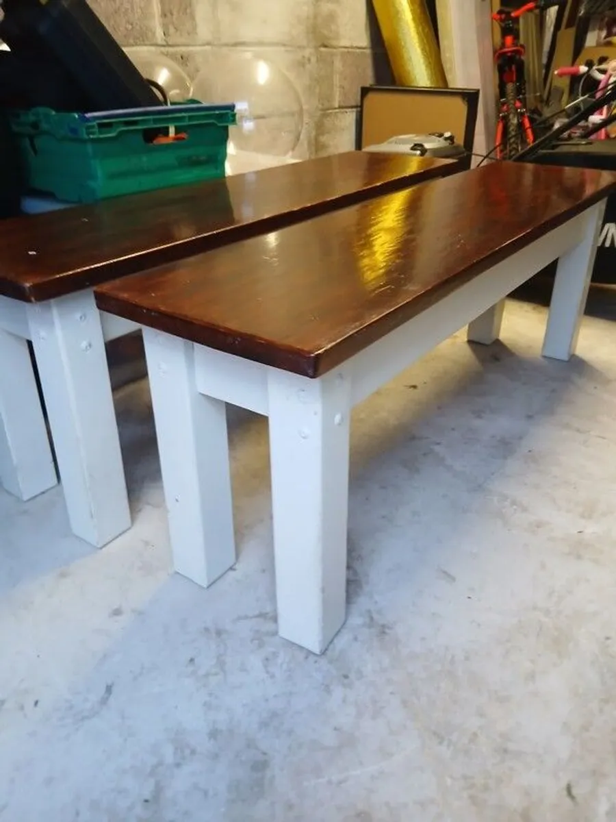 Table & 2 x Benches & 4 Chairs - Image 2