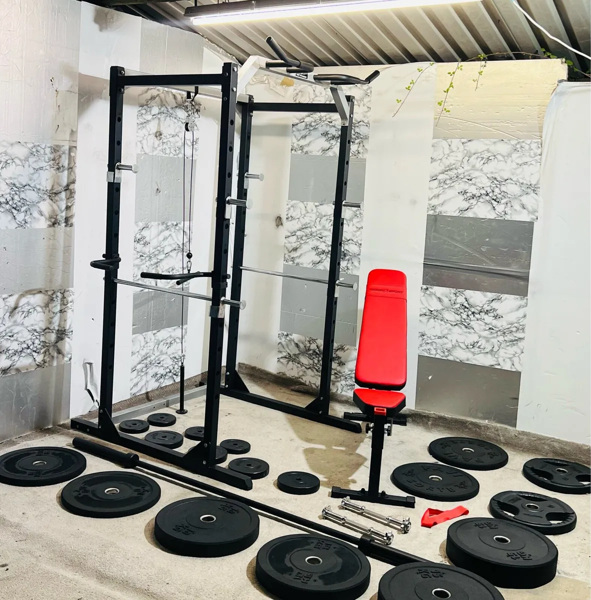 POWER RACK WITH PULLY CABLE WEIGHT BENCH BAR ++ - Image 1