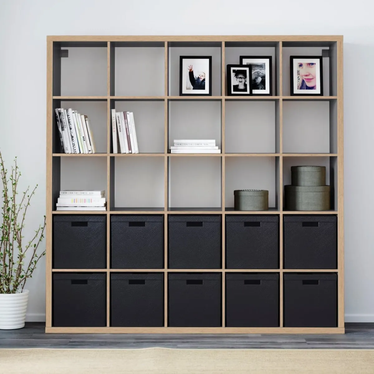 KALLAX Shelving unit
grey/wood effect 182x182 cm - Image 1