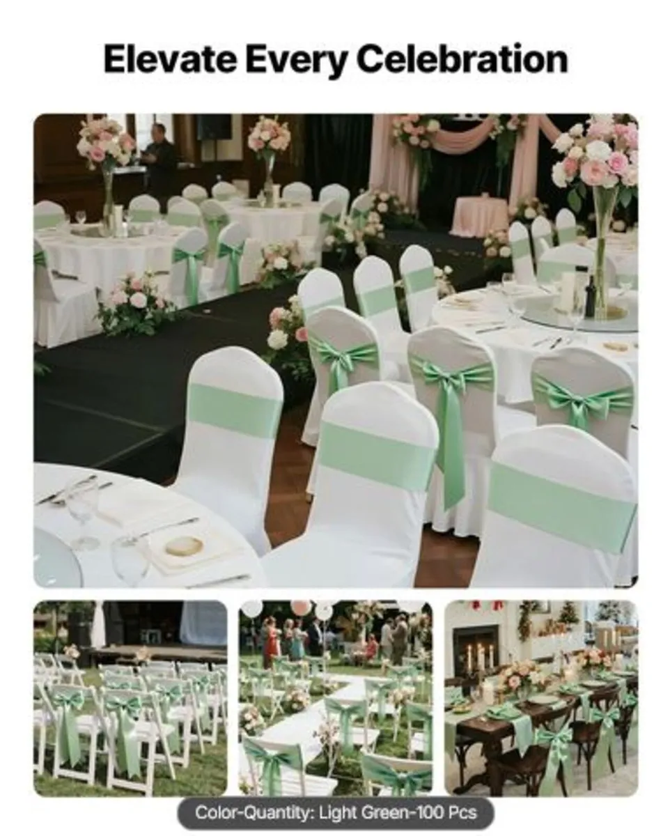 Satin Chair Sashes Bows, 100PCS Chair Ribbon Ties - Image 2