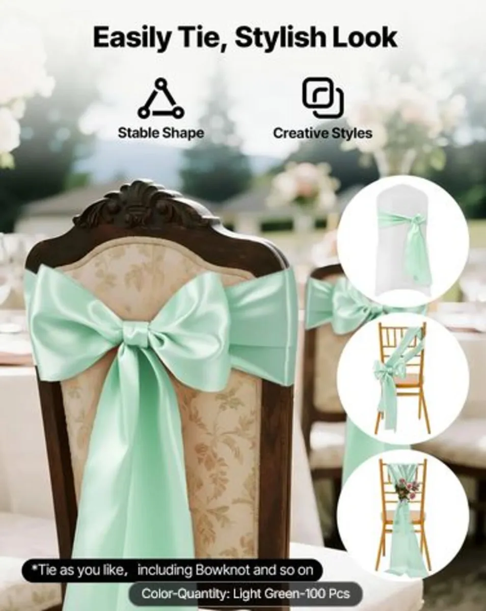 Satin Chair Sashes Bows, 100PCS Chair Ribbon Ties - Image 3