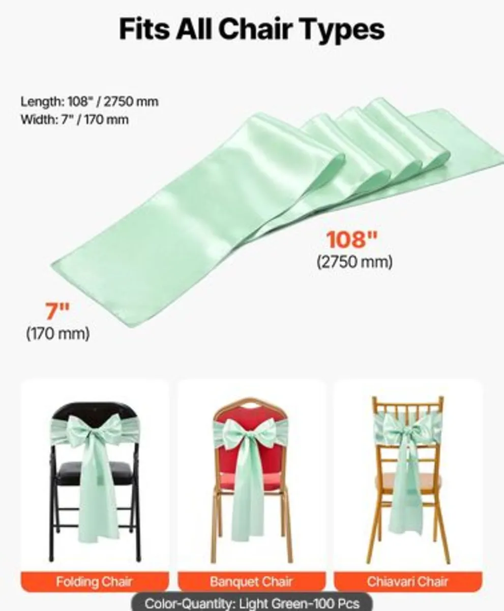 Satin Chair Sashes Bows, 100PCS Chair Ribbon Ties - Image 4