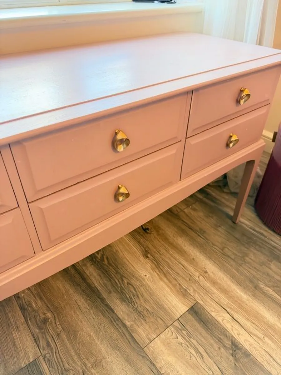 Upcycled Solid Wood 6 Drawer Sideboard / Dressing Table - Farrow & Ball Sulking Room Pink - Image 1