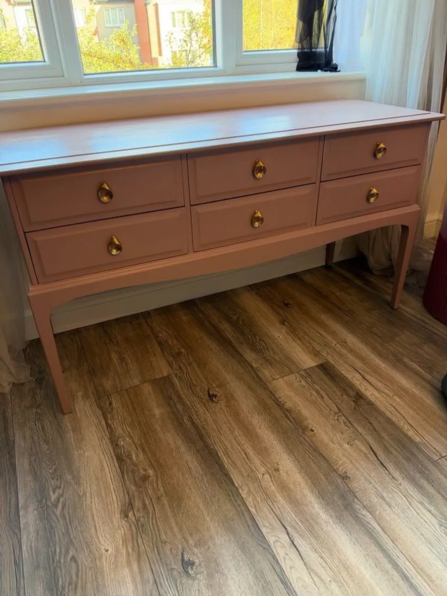 Upcycled Solid Wood 6 Drawer Sideboard / Dressing Table - Farrow & Ball Sulking Room Pink - Image 2