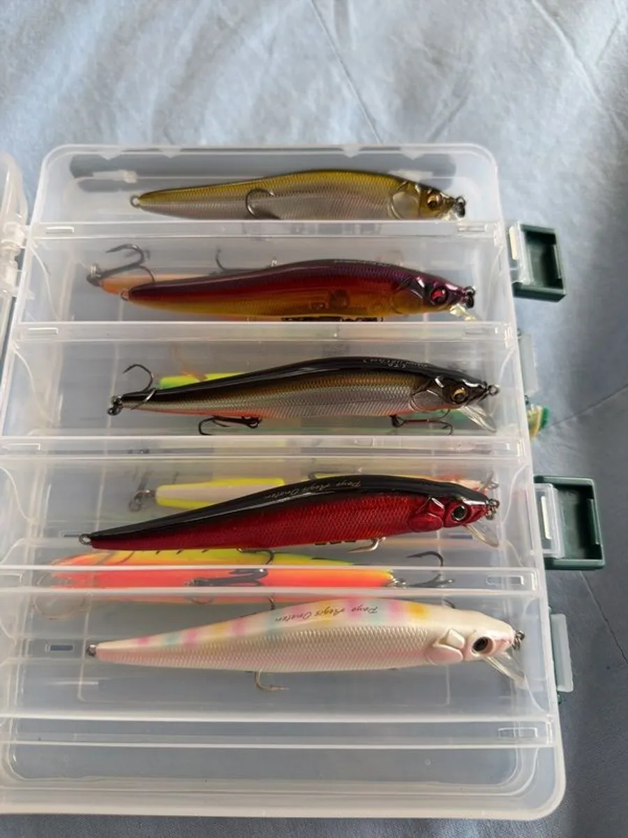 Lures (mega bass, rapala, payo) and box - Image 1