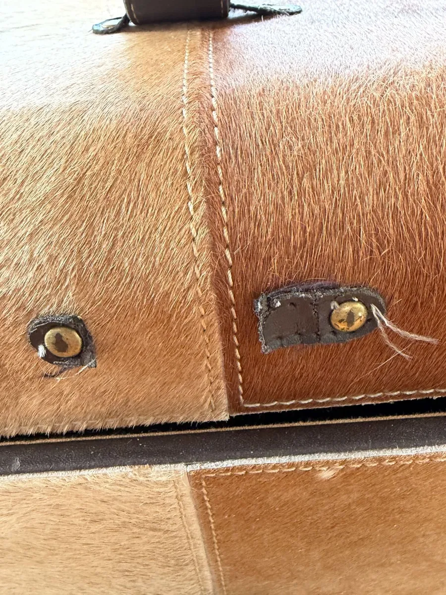 Matching Pair of Cowhide & Leather Storage Trunks - Image 4