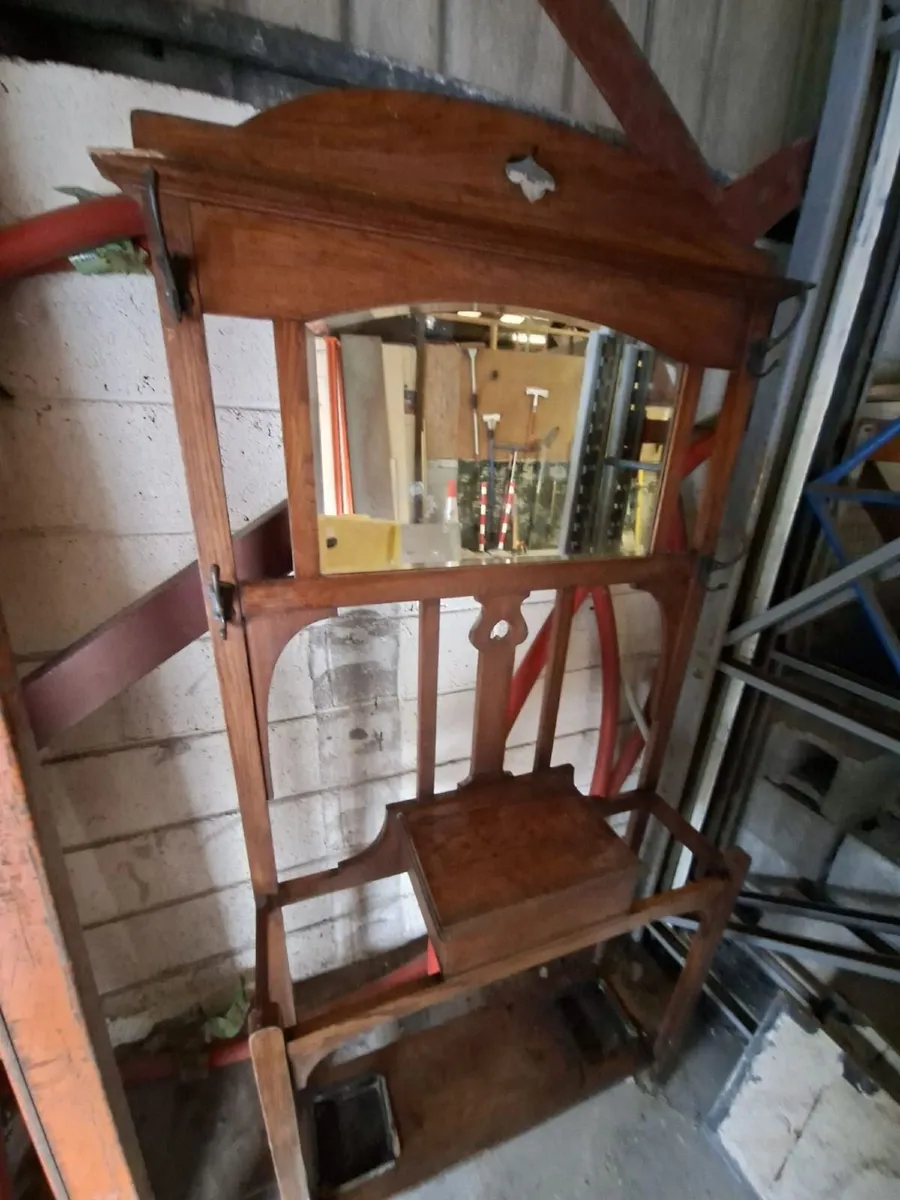 Antique arts and crafts Edwardian oak hall stand - Image 1