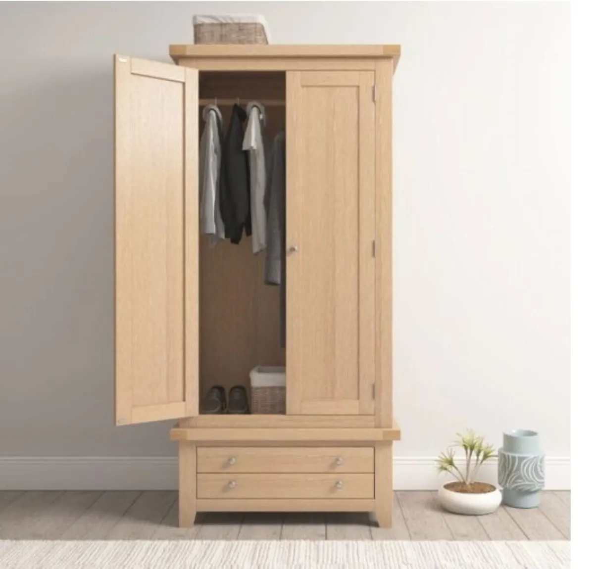 Windsor 2 Door 1 Drawer Wardrobe Natural Oak