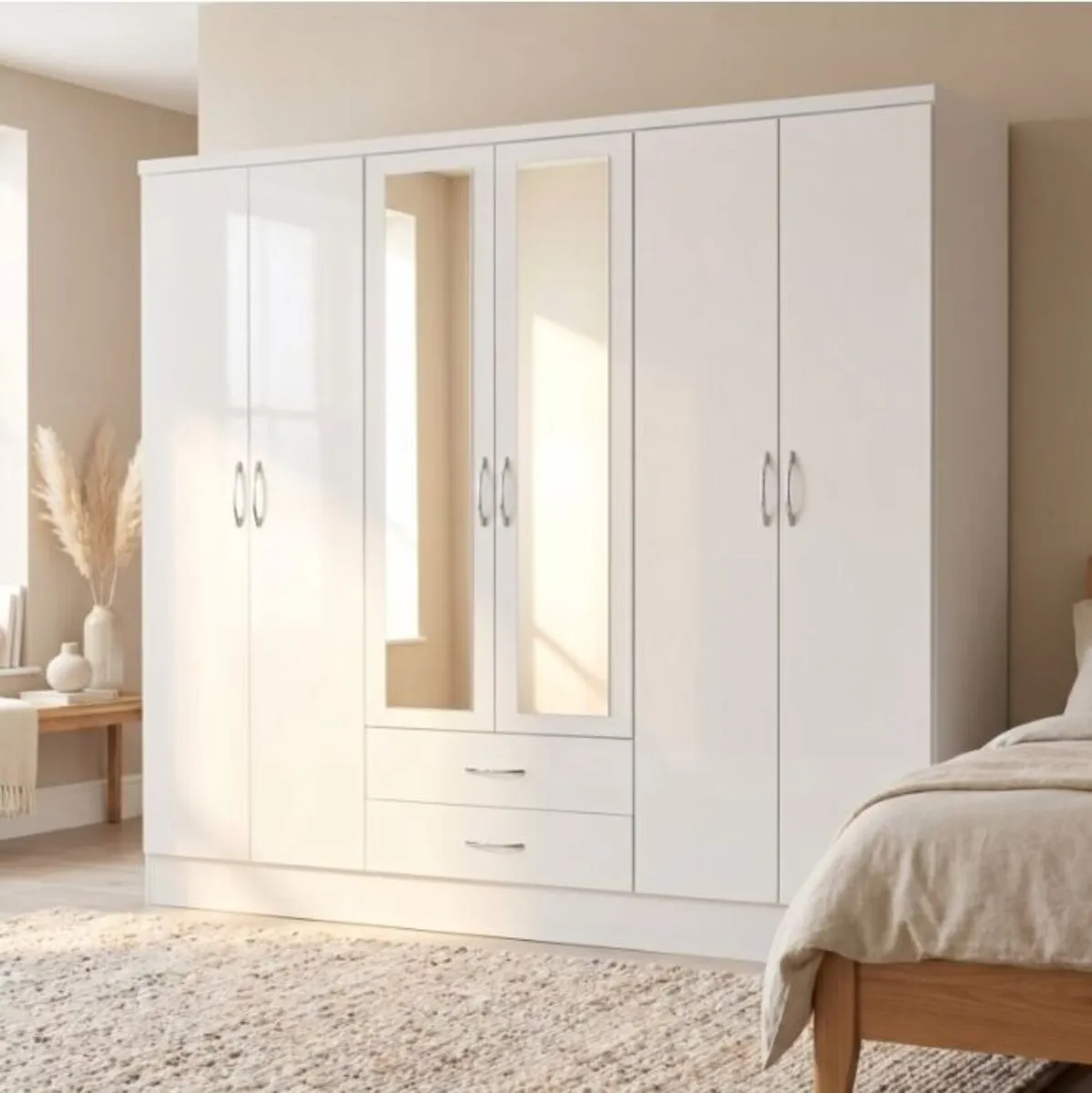 Nevada 6 Door 2 Drawer Mirrored Wardrobe