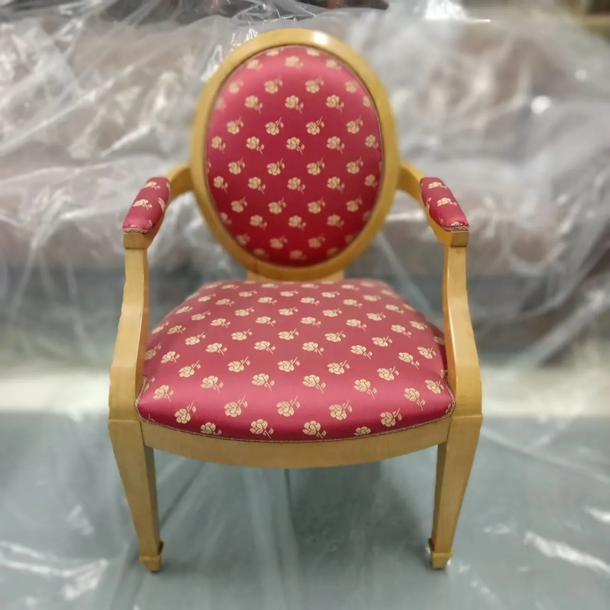 Light Cherry Armchair with red fabric - Image 2