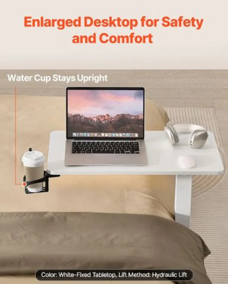 Overbed Table, Mobile Bed Side Table with 4 Hidde - Image 4
