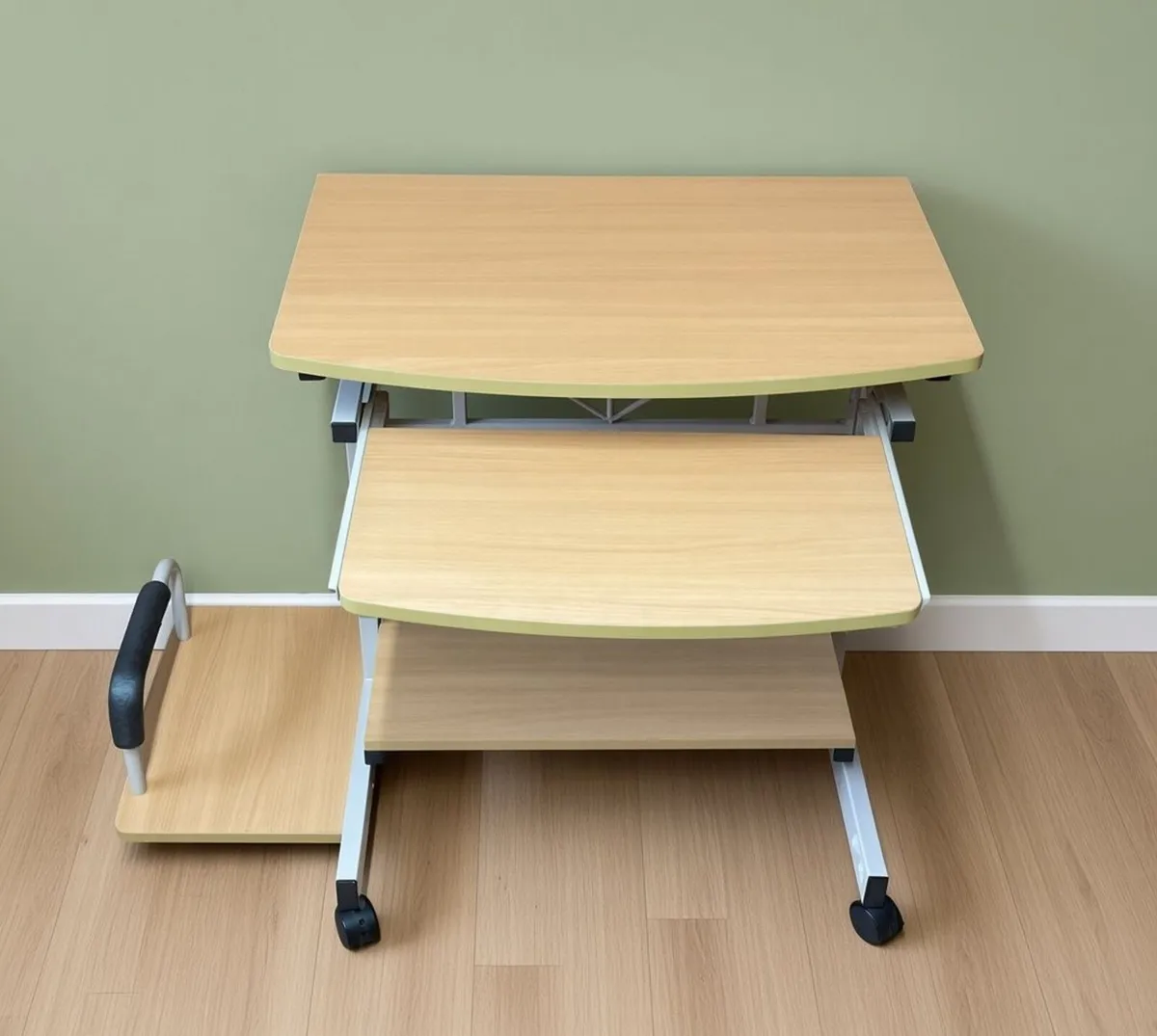 Mobile Computer Desk with Pull-Out Tray & Shelf - Image 2