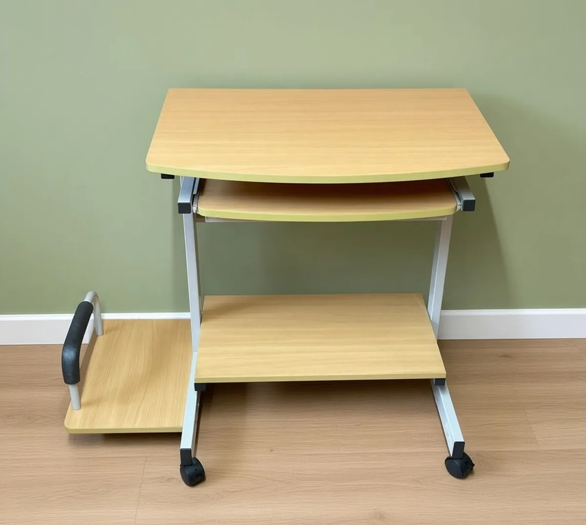Mobile Computer Desk with Pull-Out Tray & Shelf - Image 1