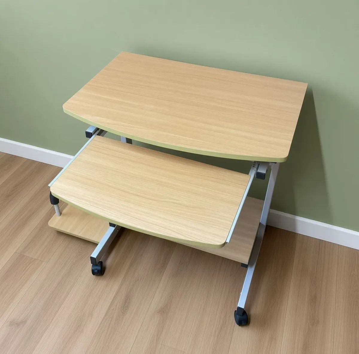 Mobile Computer Desk with Pull-Out Tray & Shelf - Image 3