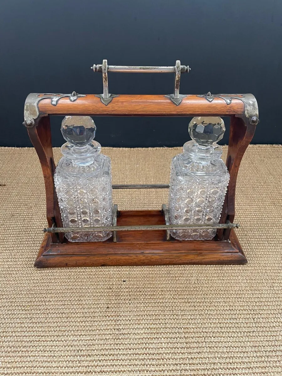 Antique decanters in stand - Image 1