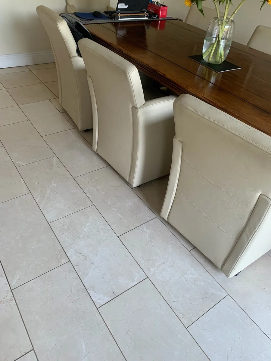 Cream leather dining tub chairs - Image 3