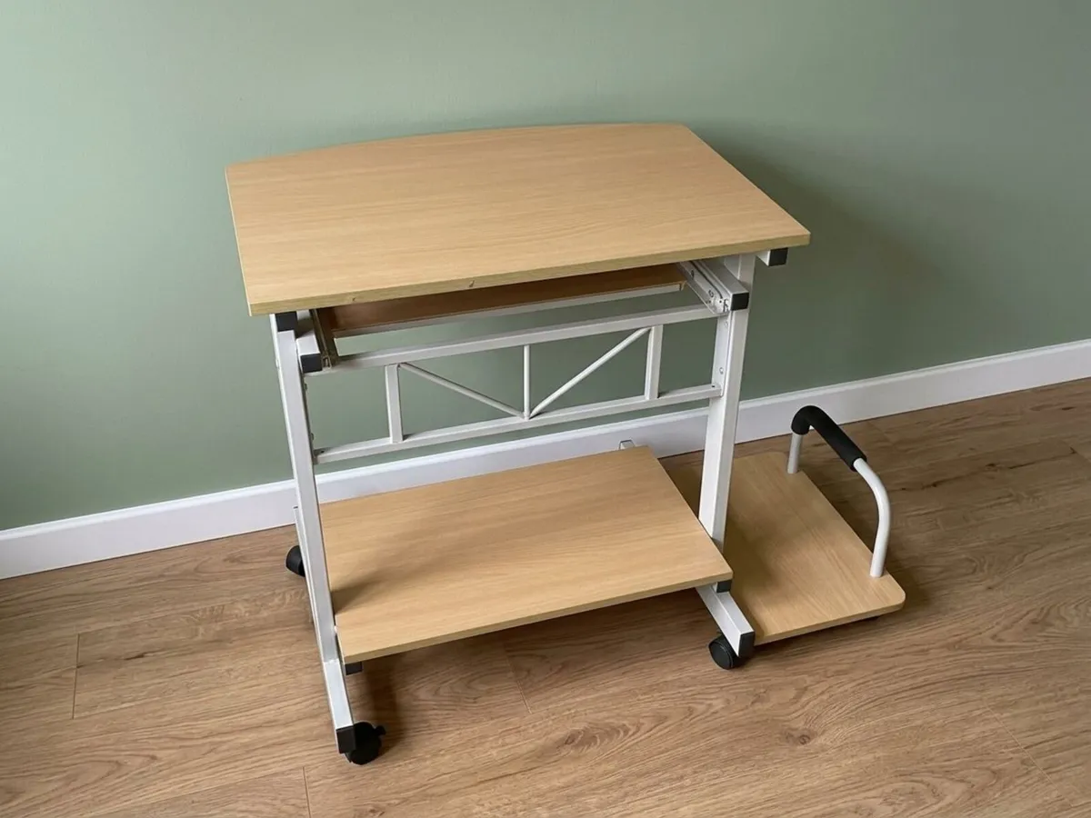 Mobile Computer Desk with Pull-Out Tray & Shelf - Image 4