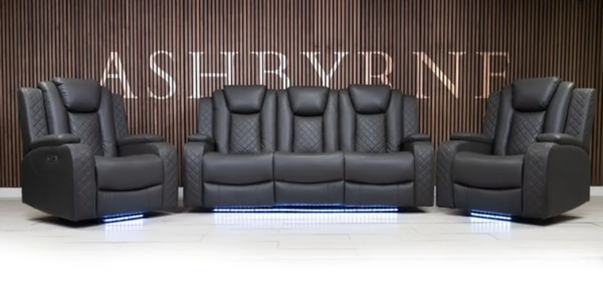 3+1+1 Leather & Fabric Recliner Sofa Sets - Image 2
