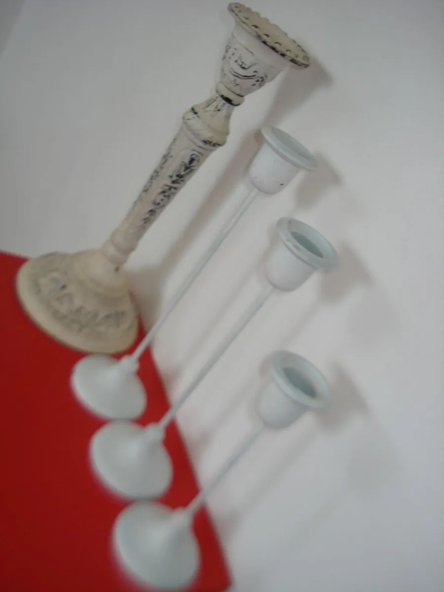 4 WHITEMETAL CANDLE STICK HOLDERS. - Image 4