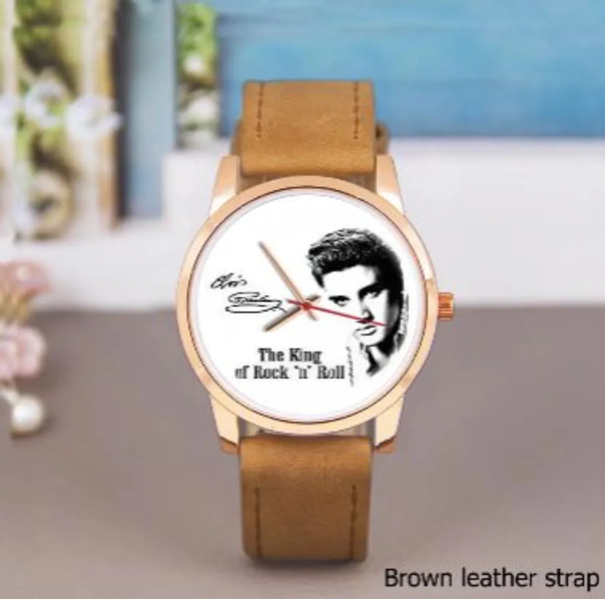 Elvis Presley. Rose gold. tan strap, wristwatch - Image 3