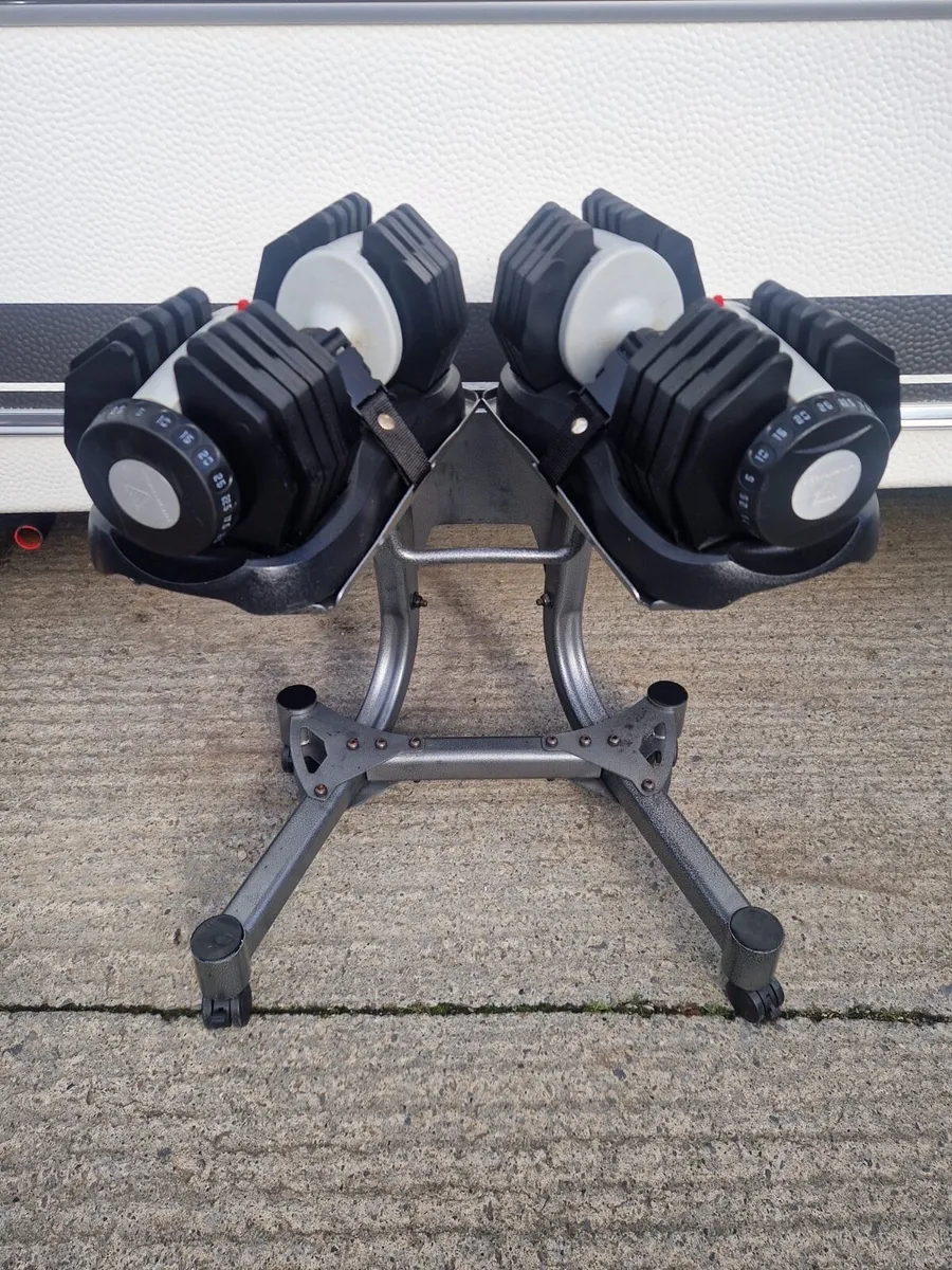 2.5KG TO 25kg fully adjustable dumbbells & stand - Image 1