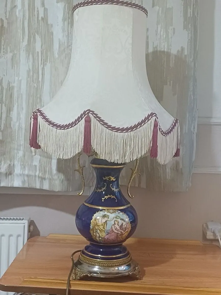 Vintage blue and gold ceramic table lamp - Image 1