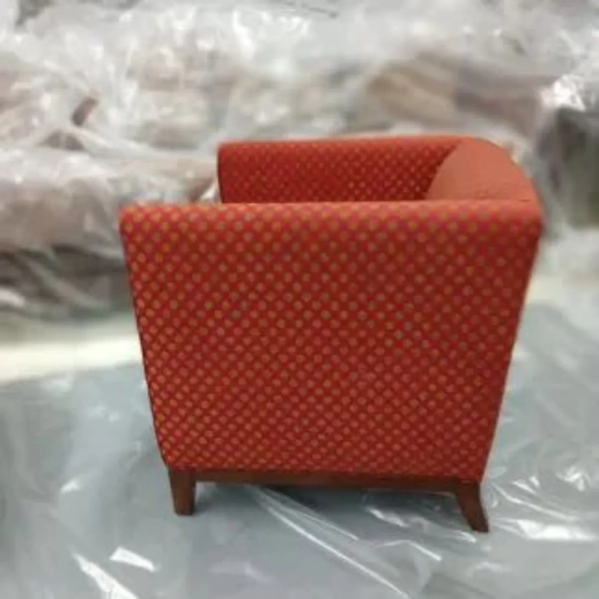 Tub armchair with red/ochre dot fabric - Image 2