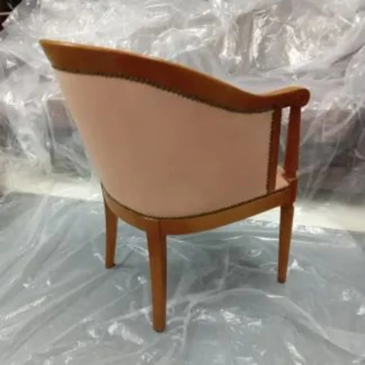 Cherrywood Tub armchair with salmon fabric - Image 2
