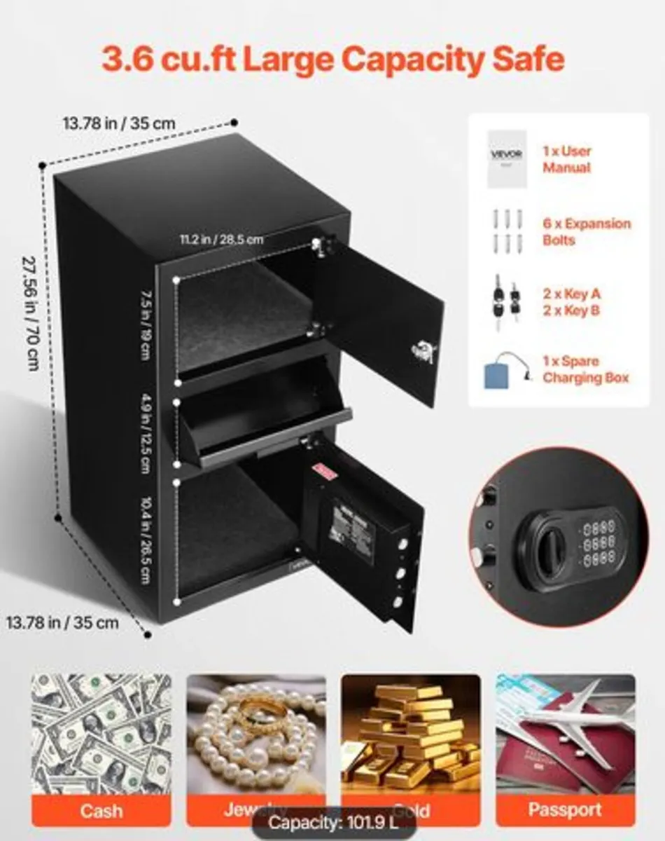 3.6 Cubic Feet Drop Safe,Large Capacity Front Drop - Image 3
