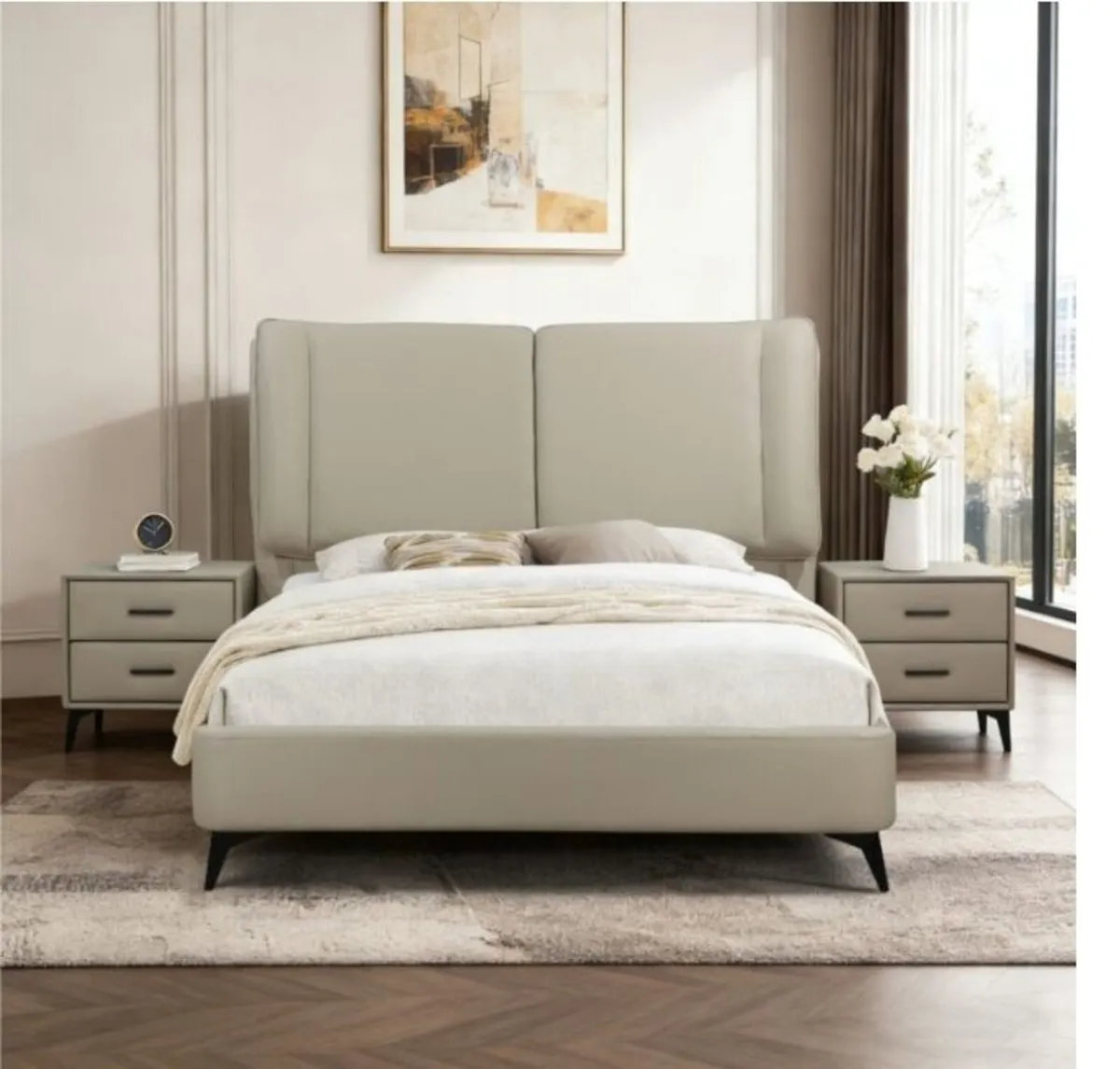 Antrim Beige Faux Leather Bed - Image 1