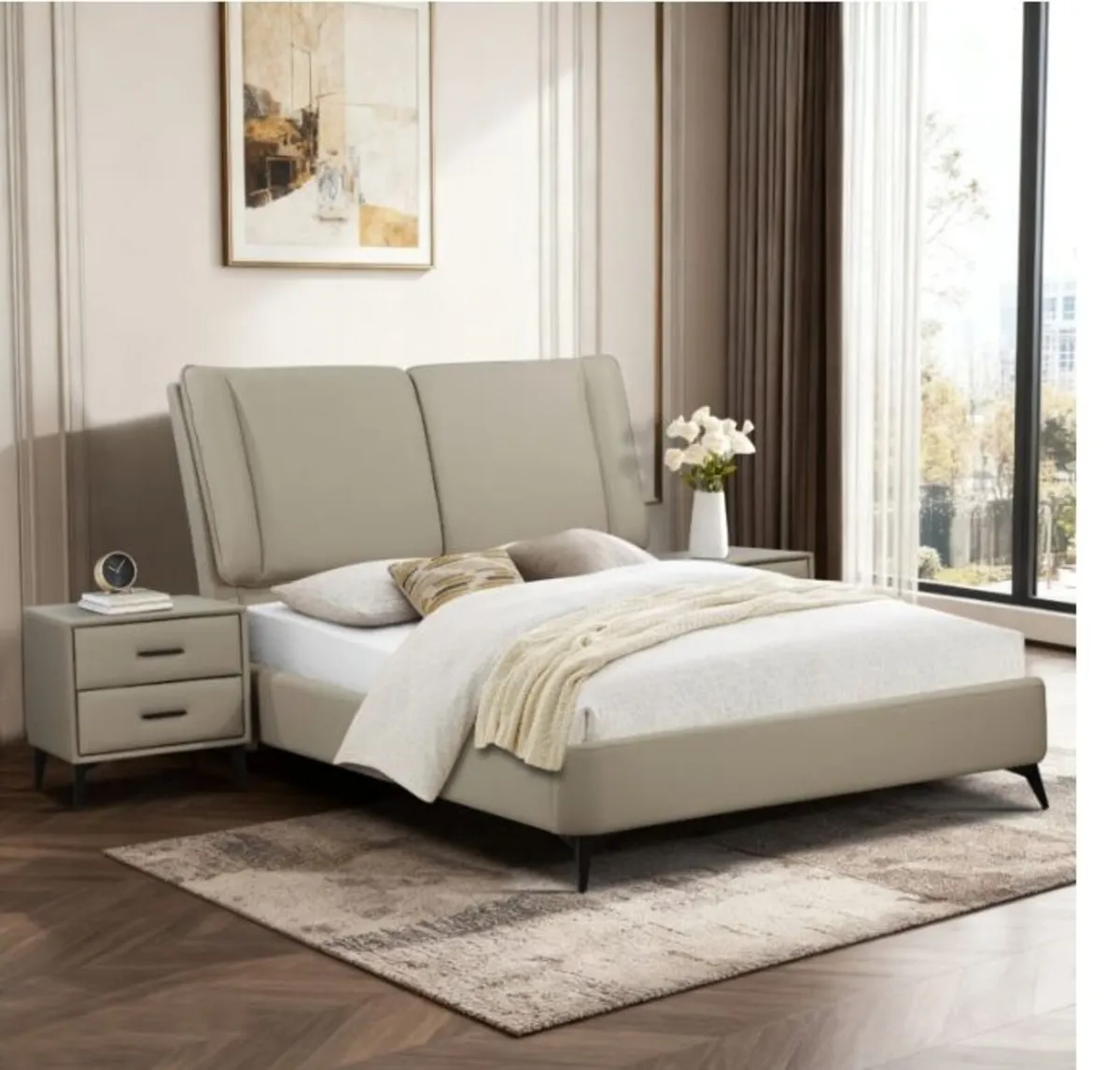 Antrim Beige Faux Leather Bed - Image 3