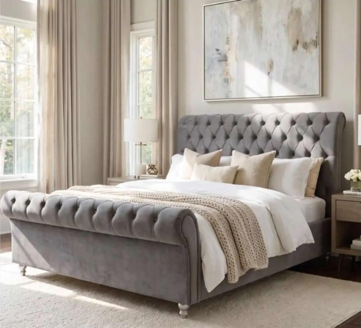 Kilkenny Grey Velvet Bed - Image 1