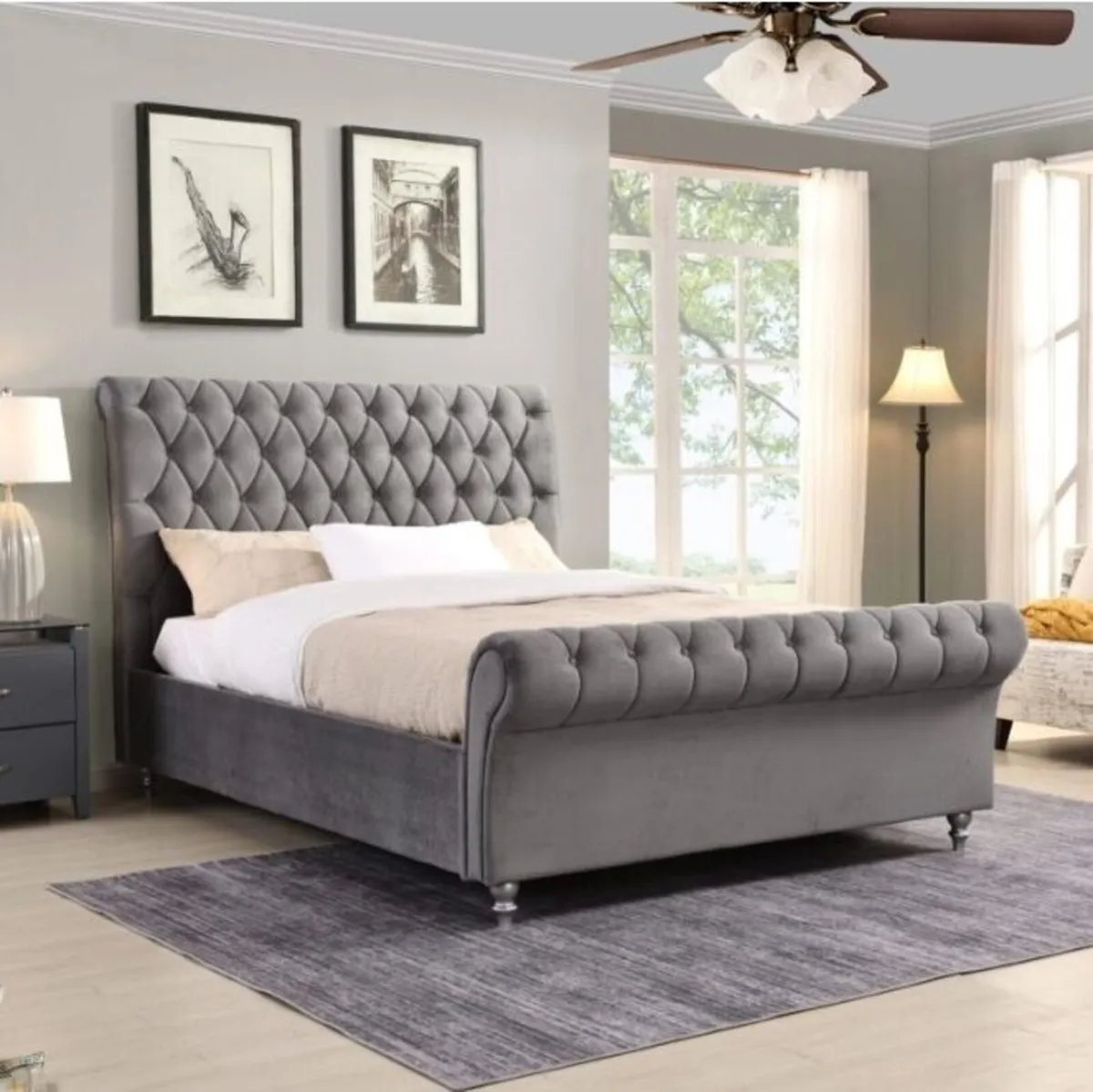 Kilkenny Grey Velvet Bed - Image 2