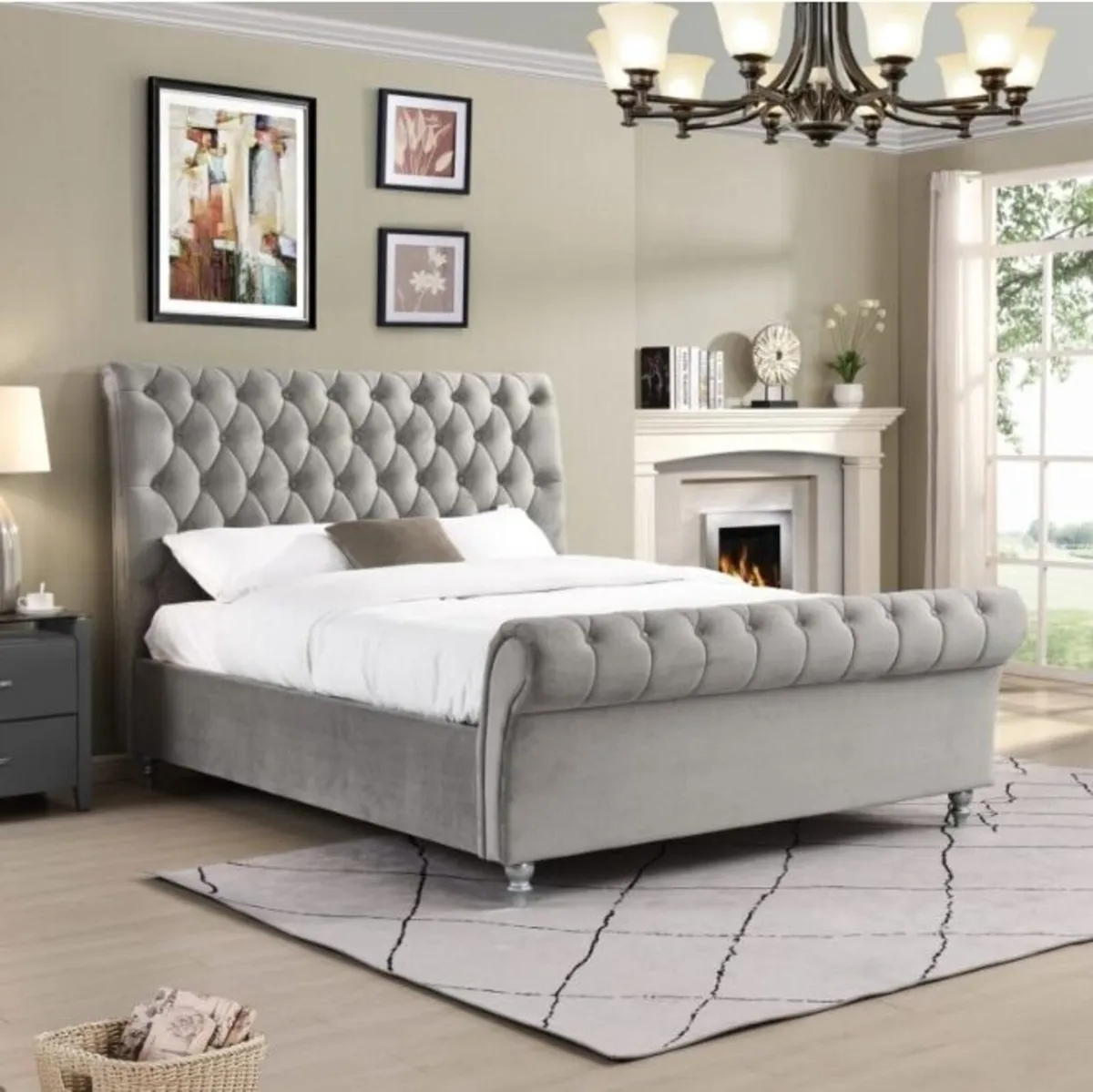 Kilkenny Silver Velvet Bed - Image 1