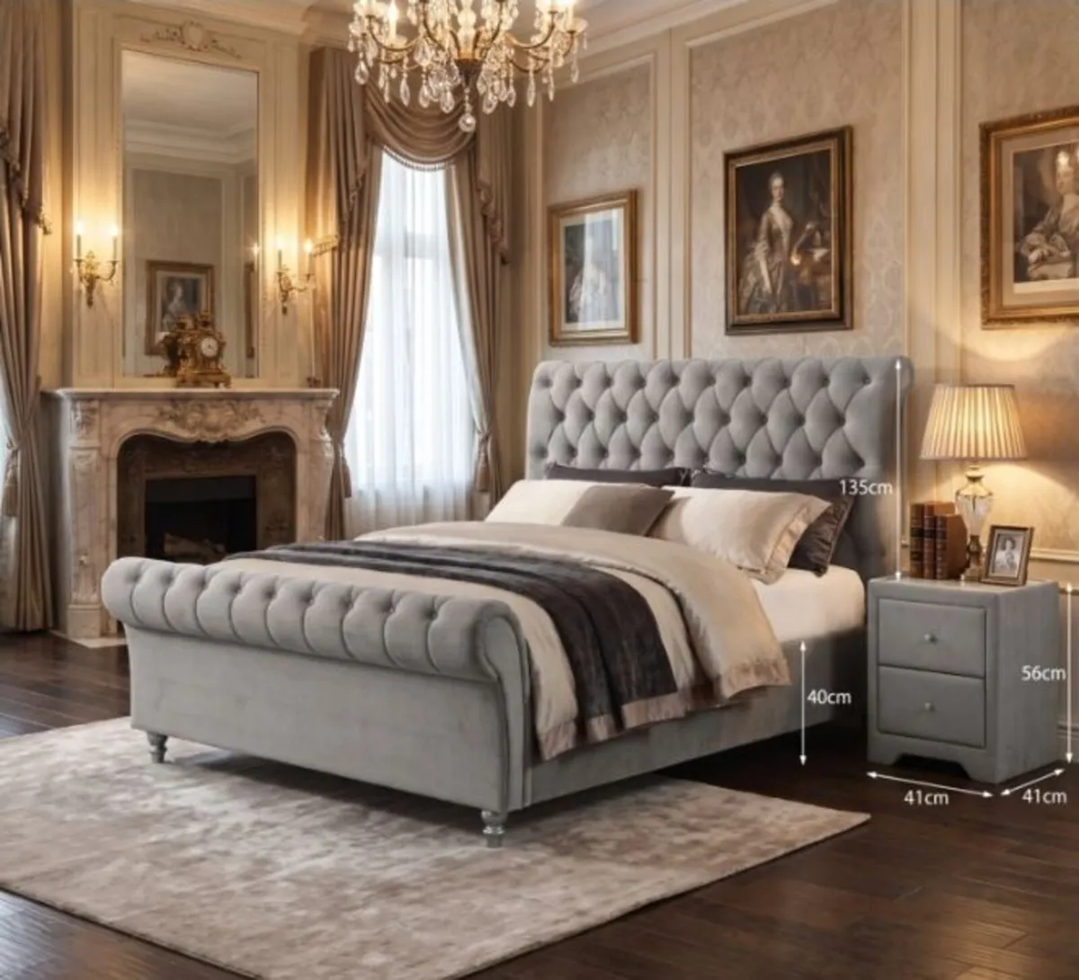 Kilkenny Silver Velvet Bed - Image 2