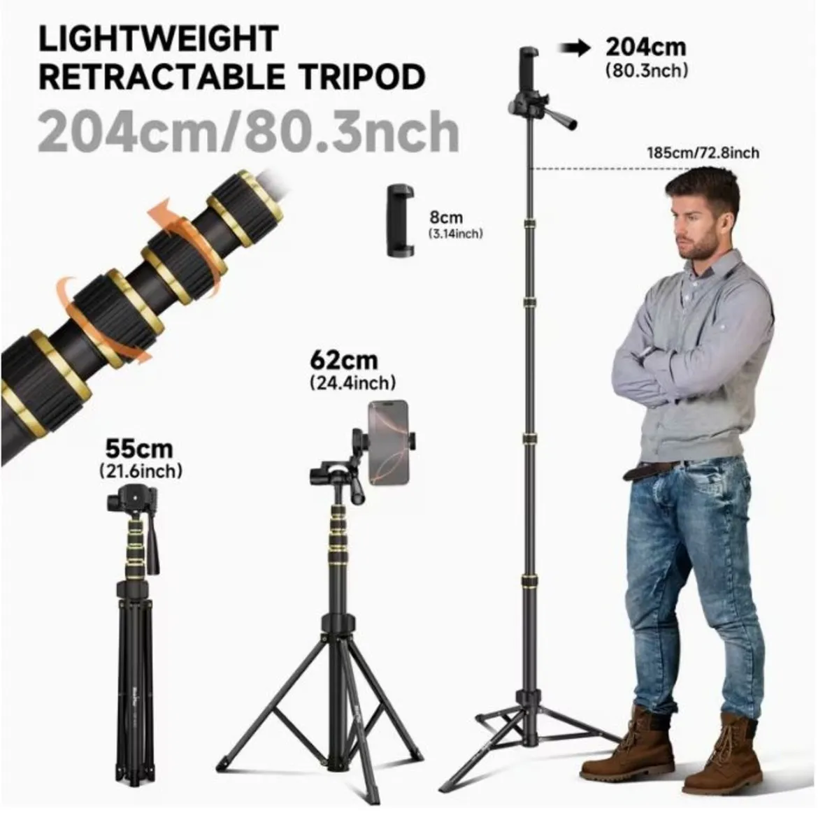 Professional Tripod Selfie Stick 210cm/82inch - Image 3