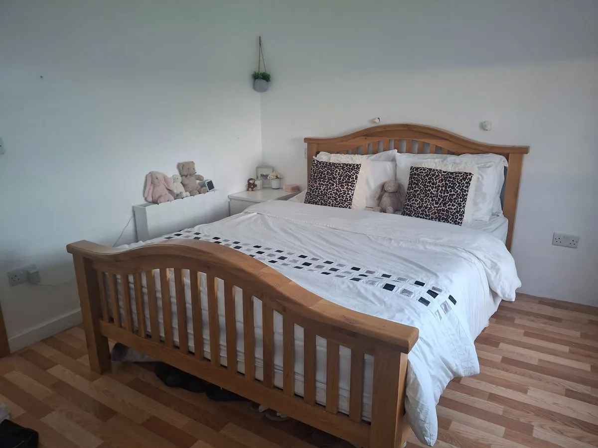 Oak King Bed Frame & Mattress - Image 1