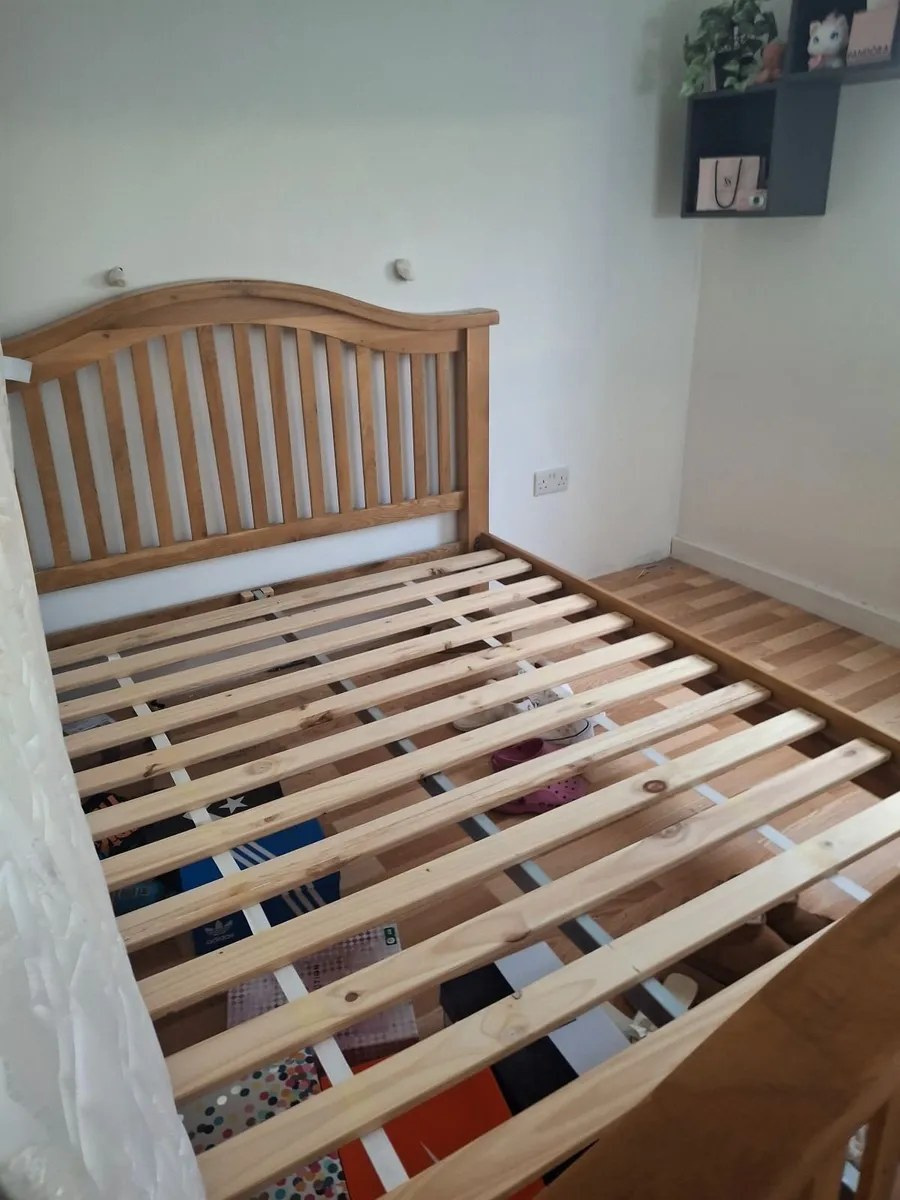Oak King Bed Frame & Mattress - Image 2