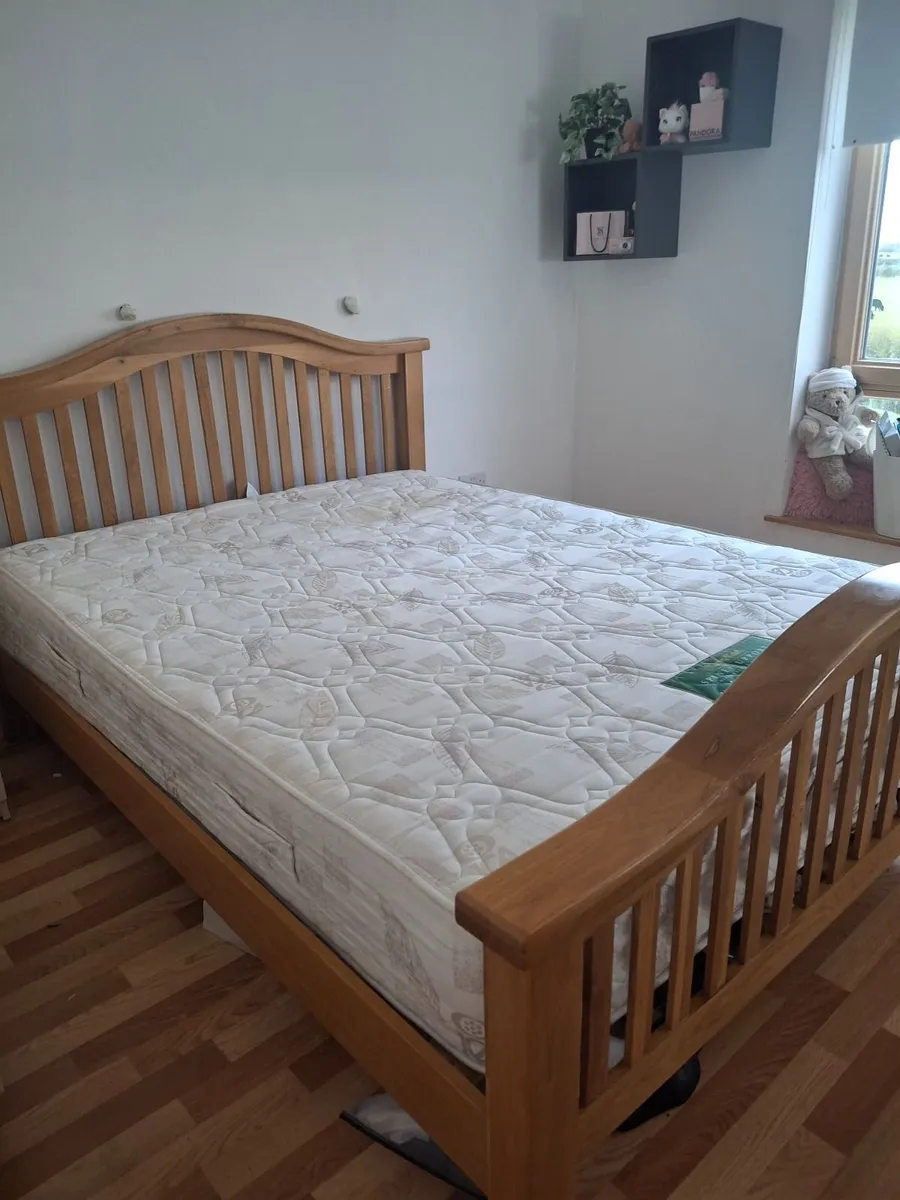 Oak King Bed Frame & Mattress - Image 3
