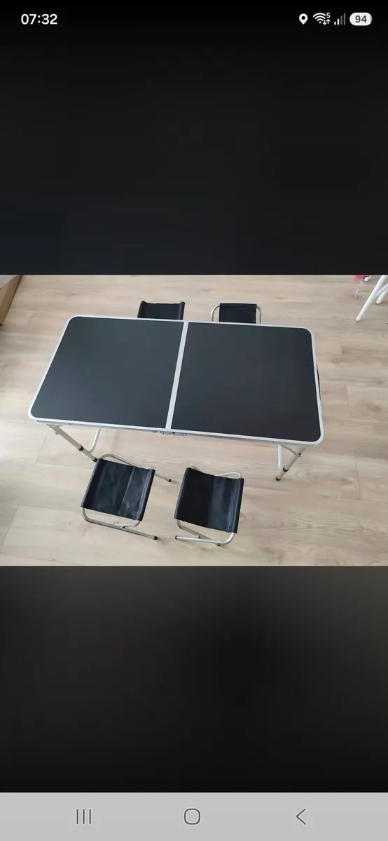 KADAX Folding Camping Table Set with 4 Chairs, Whi - Image 1