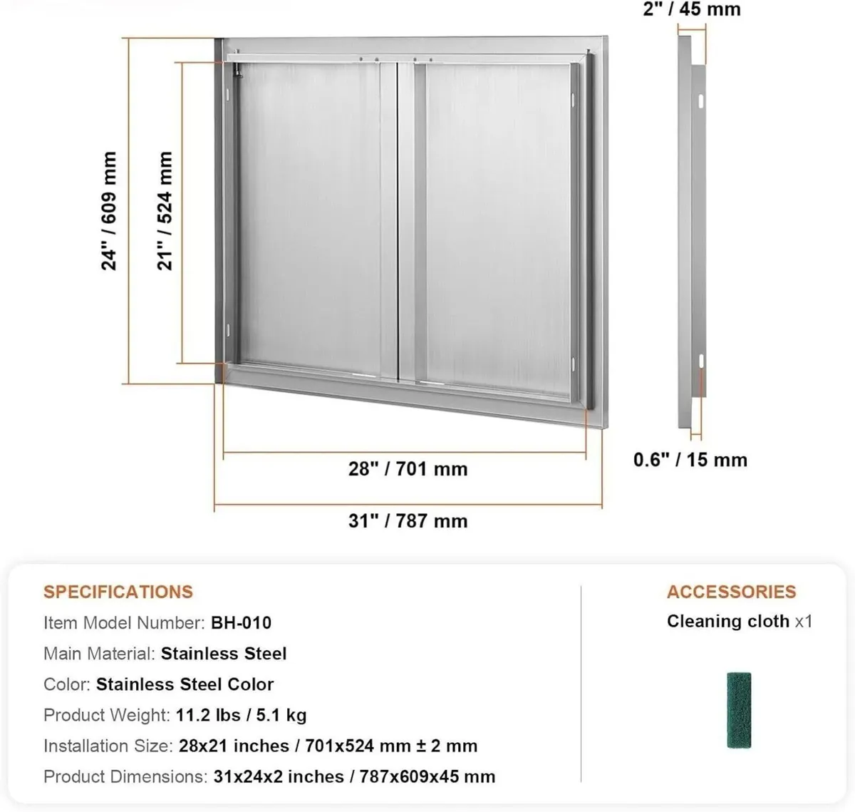 79x61cm Stainless Steel BBQ Access Door - Image 3