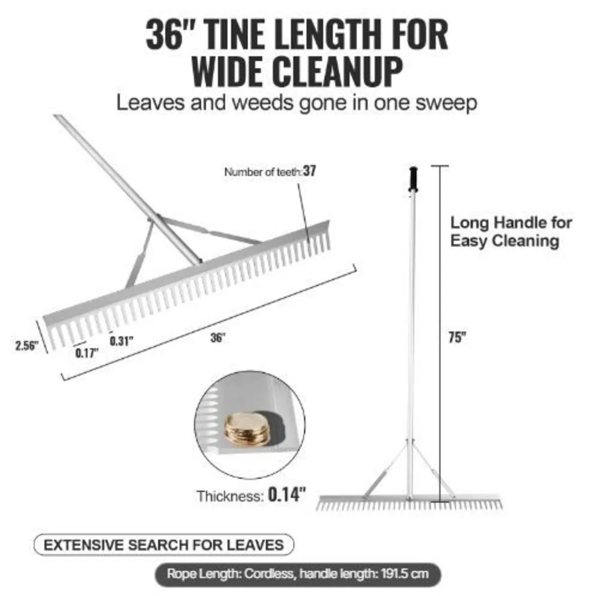 Landscape Rake, 915mm Head Aluminum - Image 3