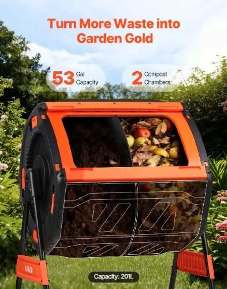 Compost Tumbler, 200L Dual Chamber Outdoor - Image 2