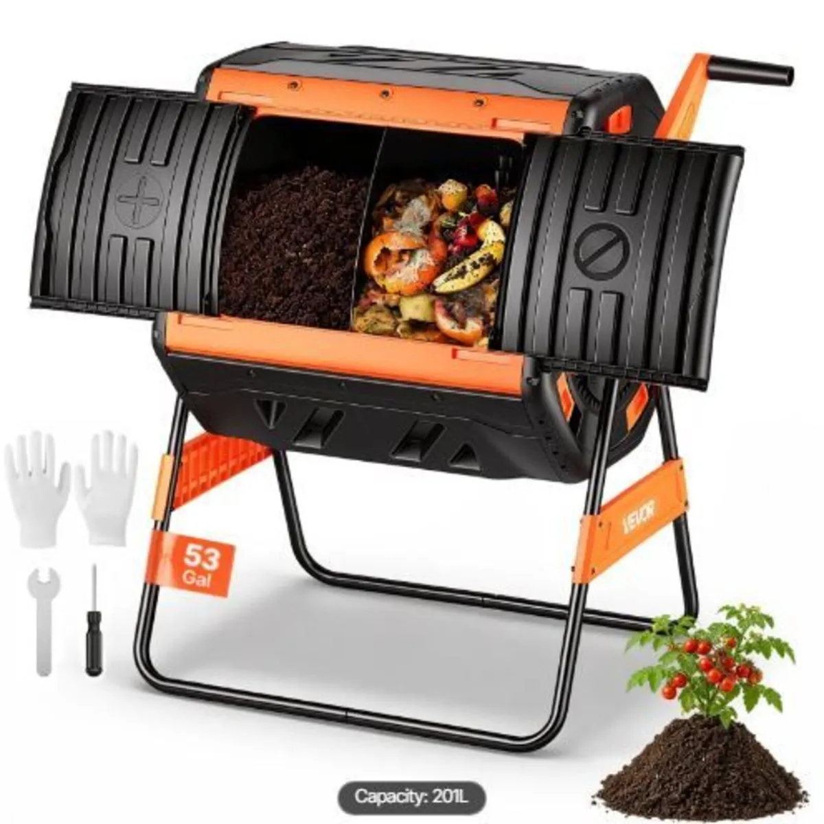 Compost Tumbler, 200L Dual Chamber Outdoor - Image 3