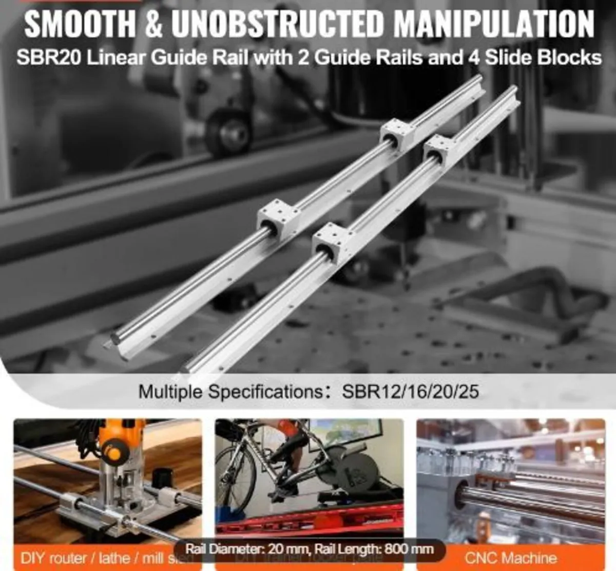 Linear Guide Rail Set, SBR20 800mm, 2 PCS - Image 3