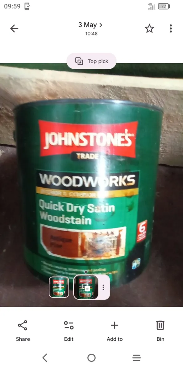 1. LITRE. OF.  QUICK. DRY.   SATIN.   WOODSTAIN. - Image 1