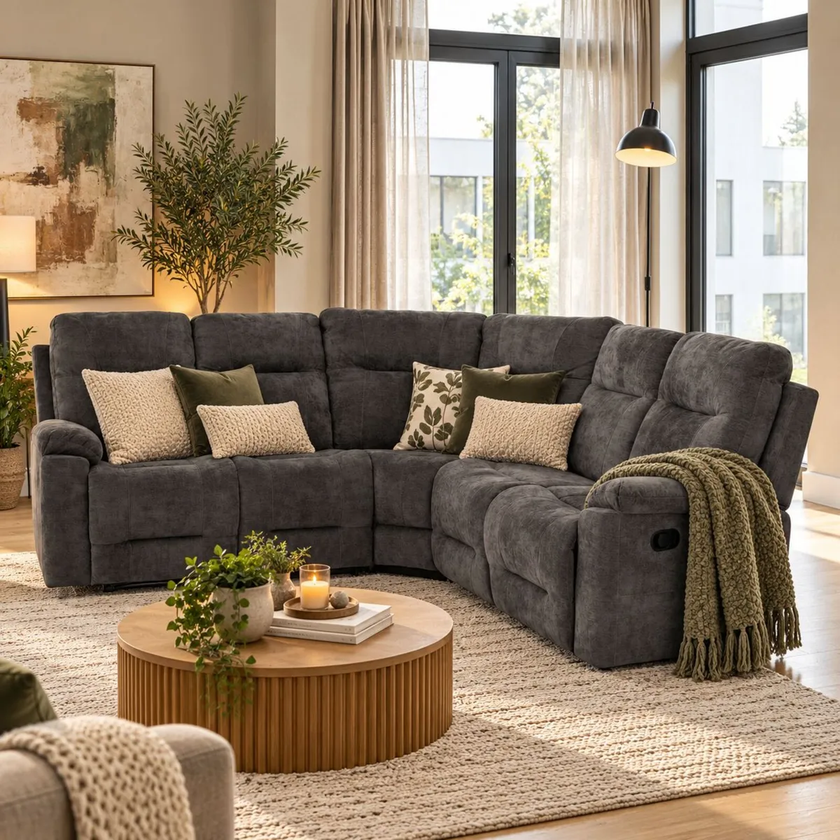 GREY FABRIC CORNER SOFAS @ DSN Furniture